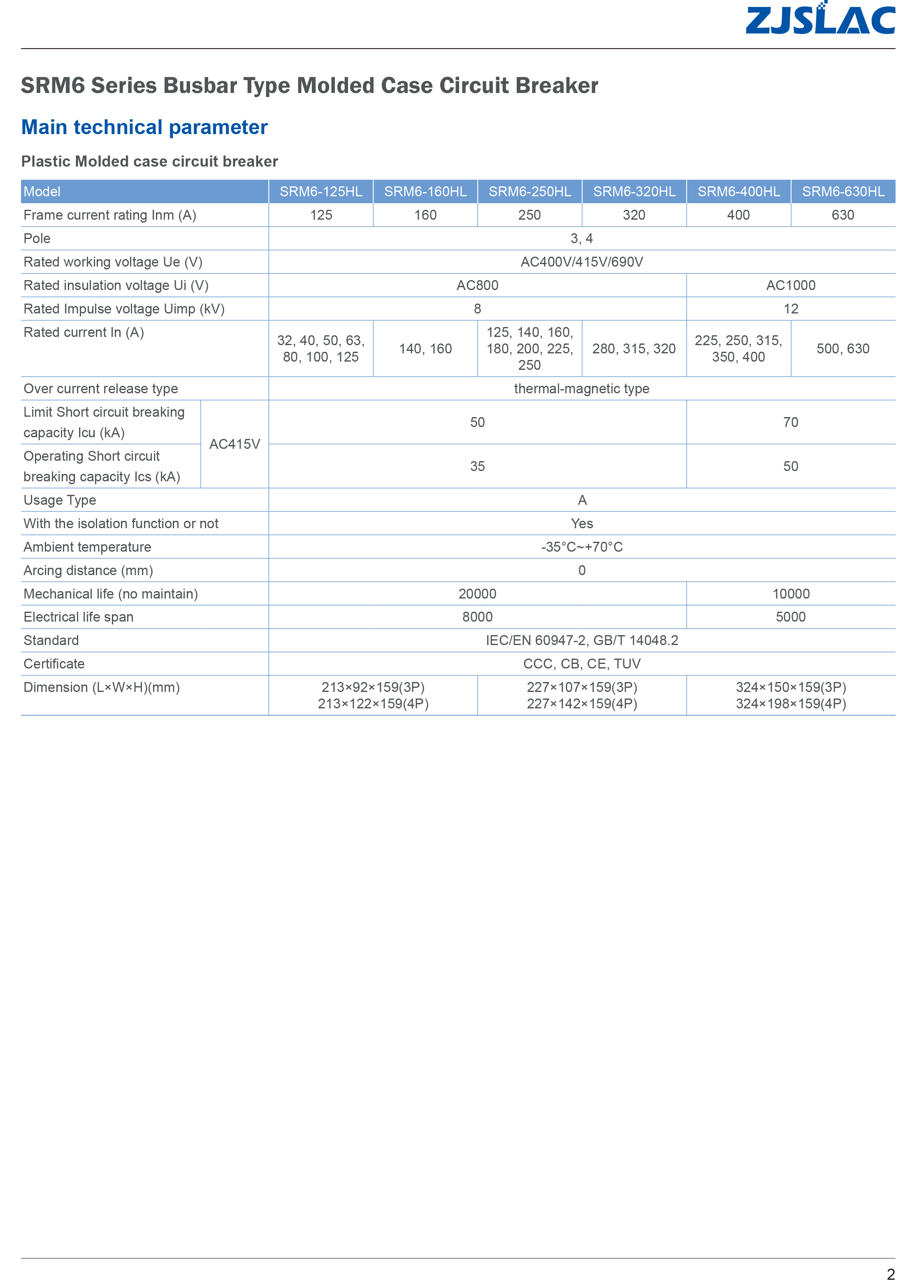 SRM6-160HL 技术 性能 指标 指标